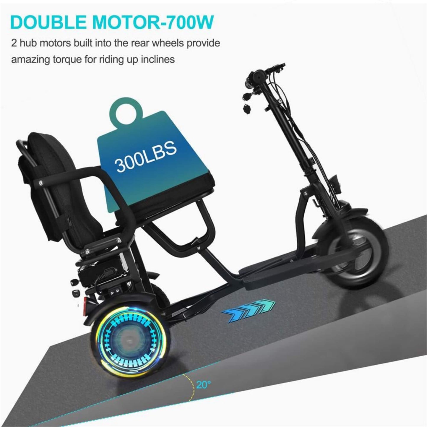 EZG 3-Wheel Electric Heavy Duty Lightweight Powered Mobility Scooter For Adults, 280LBS