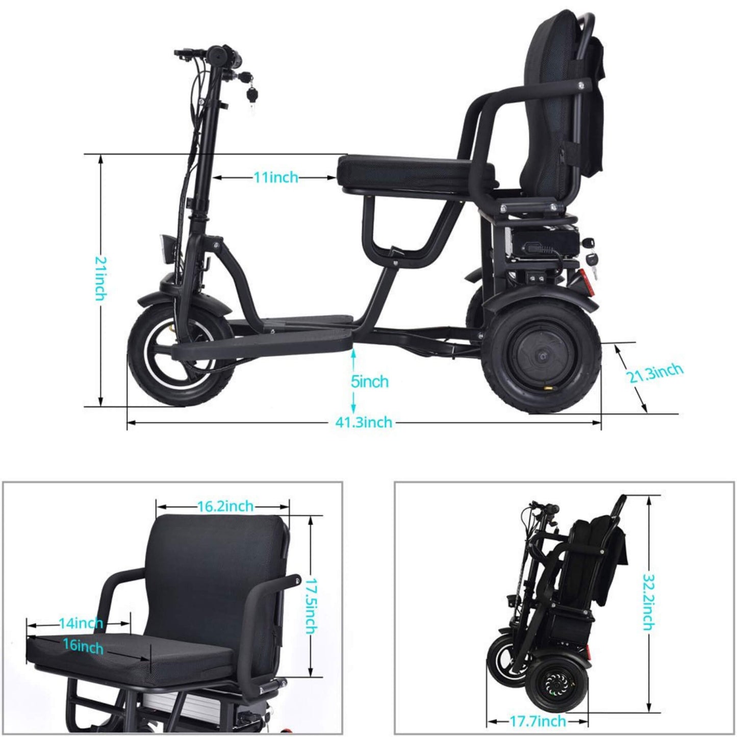 EZG 3-Wheel Electric Heavy Duty Lightweight Powered Mobility Scooter For Adults, 280LBS