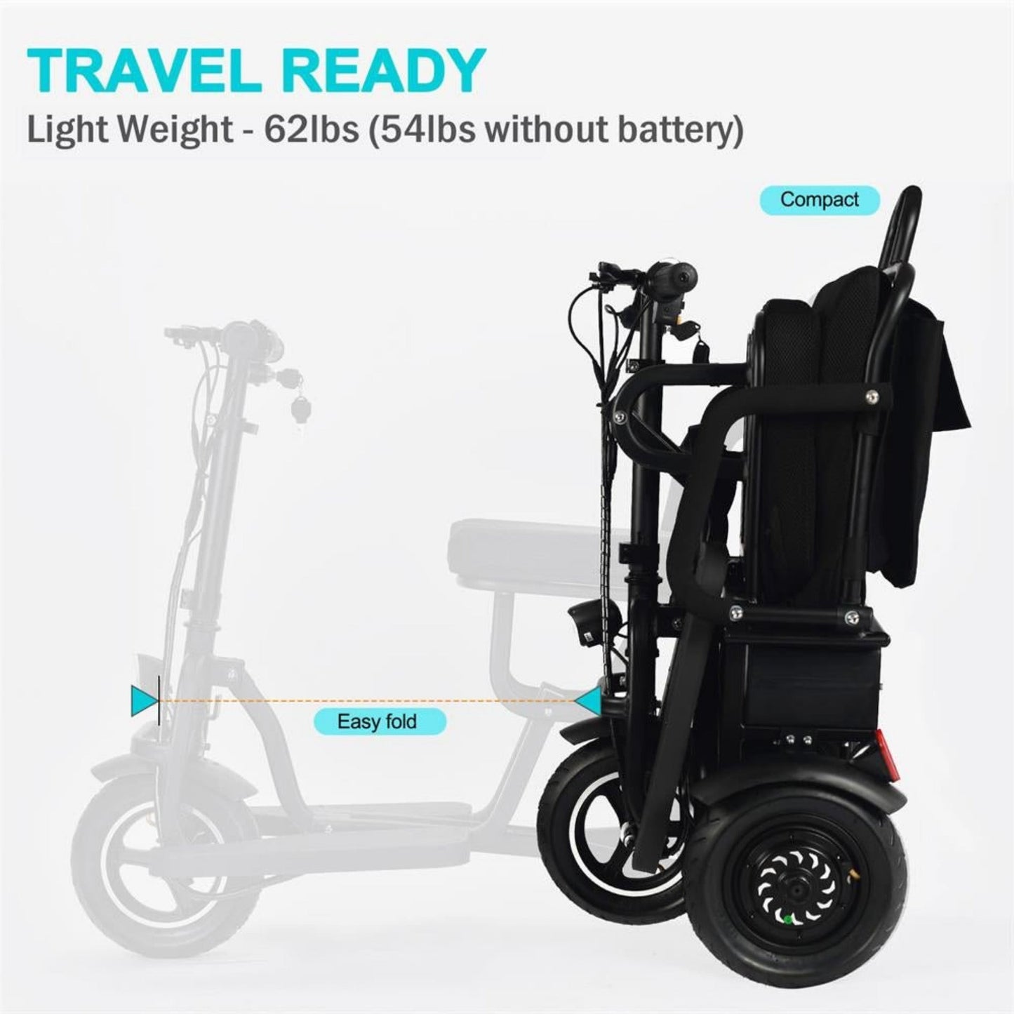 EZG 3-Wheel Electric Heavy Duty Lightweight Powered Mobility Scooter For Adults, 280LBS