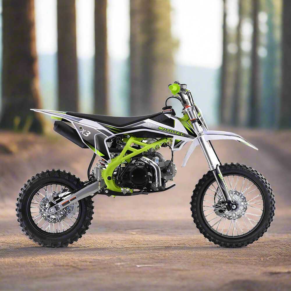 MotoTec X3 125CC 4-Stroke Green Gas-Powered Dirt Bike (SALE! + FREE Shipping)