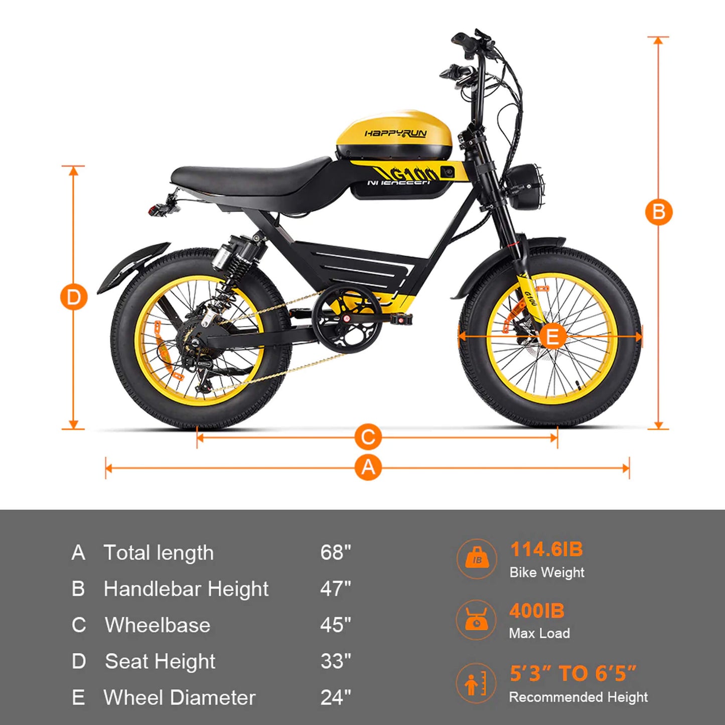 HappyRun G100 (G100 Pro) Long Distance Electric Fat Tire Bike Motorcycle + Free Shipping