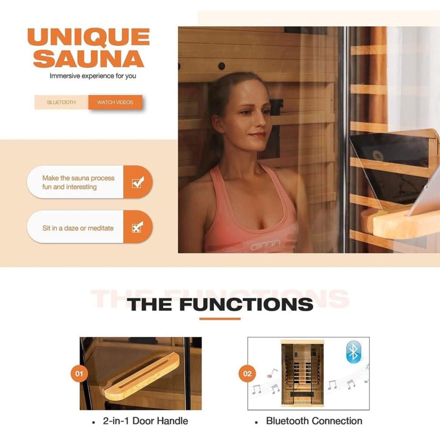 Luxury 2-Person Low EMF FAR Infrared Heat Wood Home Personal Spa Sauna W/ Panoramic Tempered Glass, 2000W