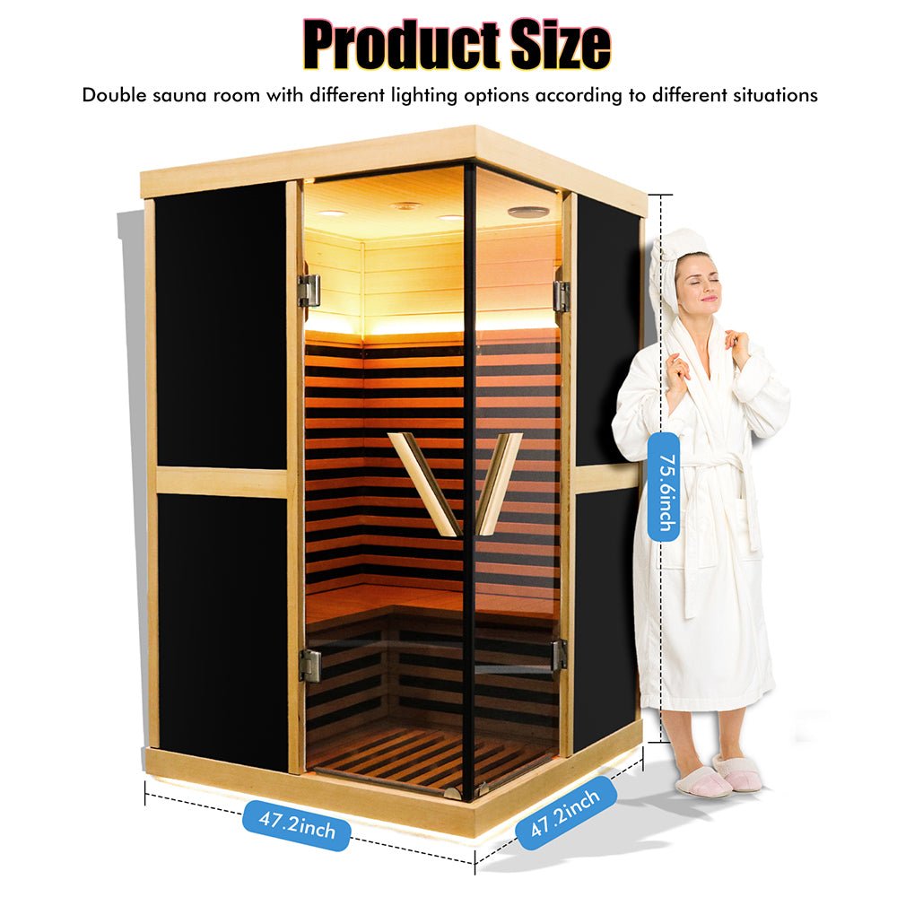 Premium Large 2-Person V-Shaped FAR Infrared Sauna Room with Double Glass Doors, 1980W