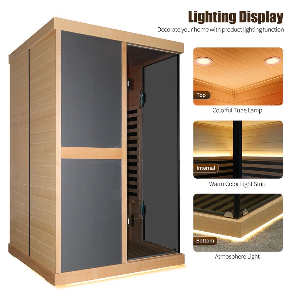 Premium Large 2-Person V-Shaped FAR Infrared Sauna Room with Double Glass Doors, 1980W