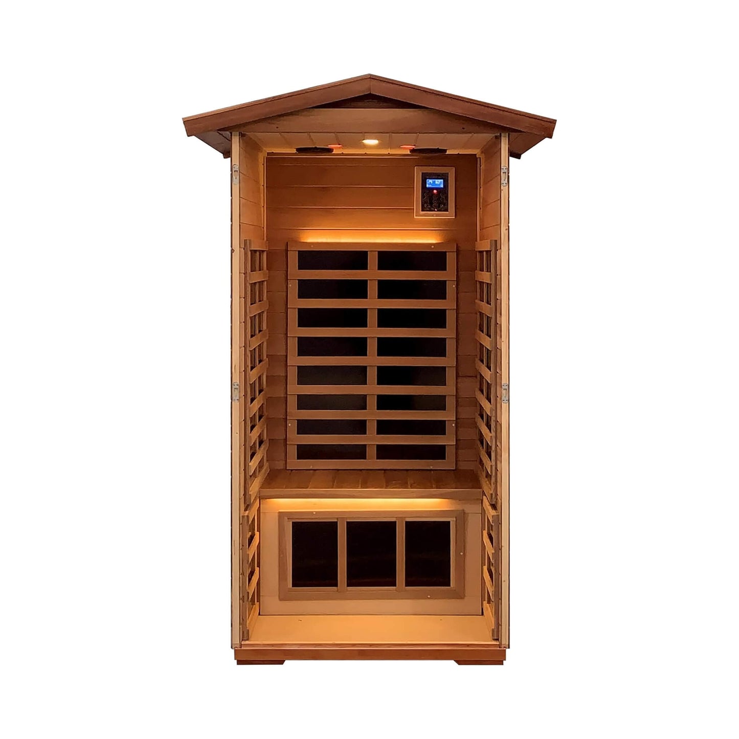 Premium 1-Person Outdoor Red Cedar Infrared Sauna with Low EMF, Chromotherapy and Bluetooth (SAK32783)