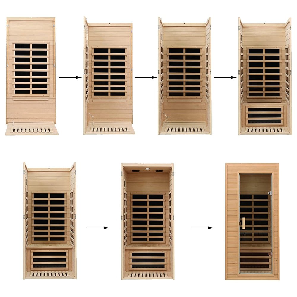 Premium 1-Person Indoor Sauna Low EMF FAR Infrared Heat Hemlock Wood Personal Home Spa Sauna, 1200W