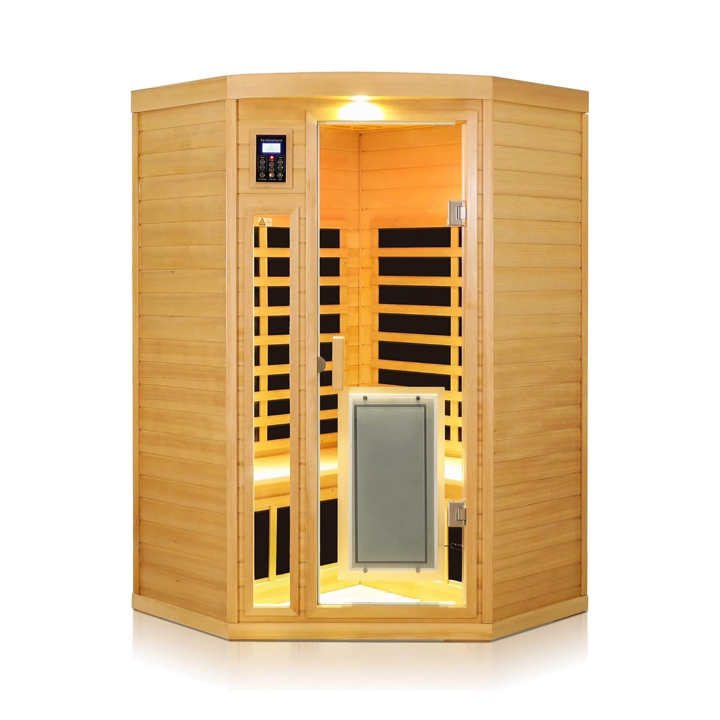Premium 2-Person Corner Space Infrared Wooden Sauna Room With Bluetooth Speakers, 1600W