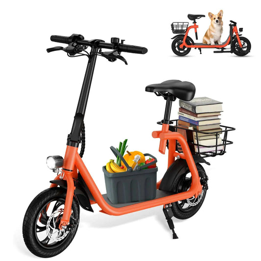 SEHOMY Electric Scooter Lightweight Semi-Foldable Portable 450W Motor E-Scooter with Basket Red