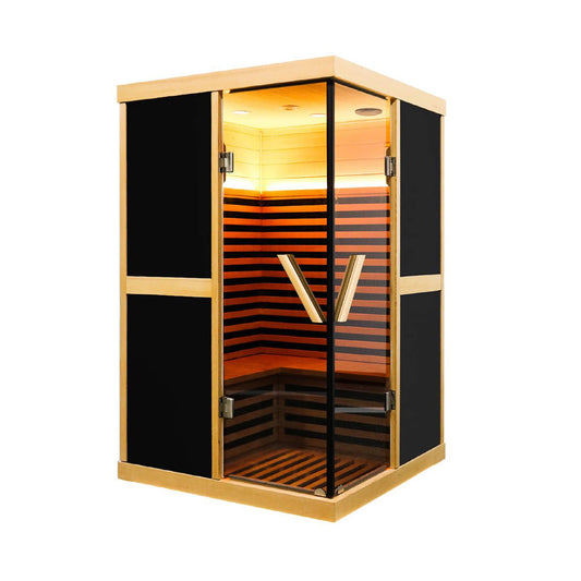 Premium Large 2-Person V-Shaped FAR Infrared Sauna Room with Double Glass Doors, 1980W