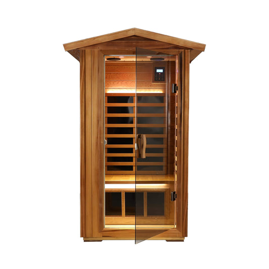 Premium 1-Person Outdoor Red Cedar Infrared Sauna with Low EMF, Chromotherapy and Bluetooth (SAK32783)