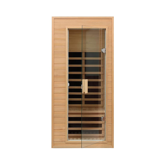 Premium 1-Person Indoor Sauna Low EMF FAR Infrared Heat Hemlock Wood Personal Home Spa Sauna, 1200W